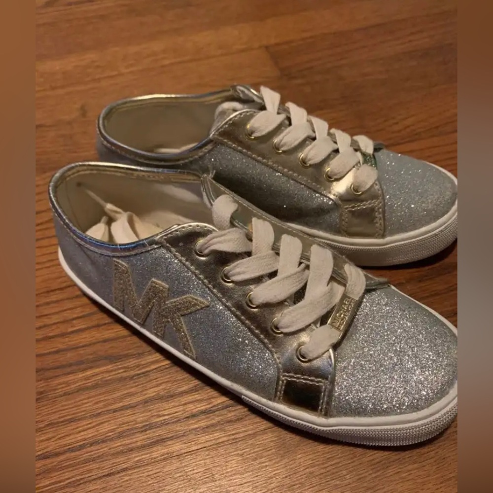 Michael Kors Girls Silver and Gold Glitter “Nolina” Shoes Size 2 Kids